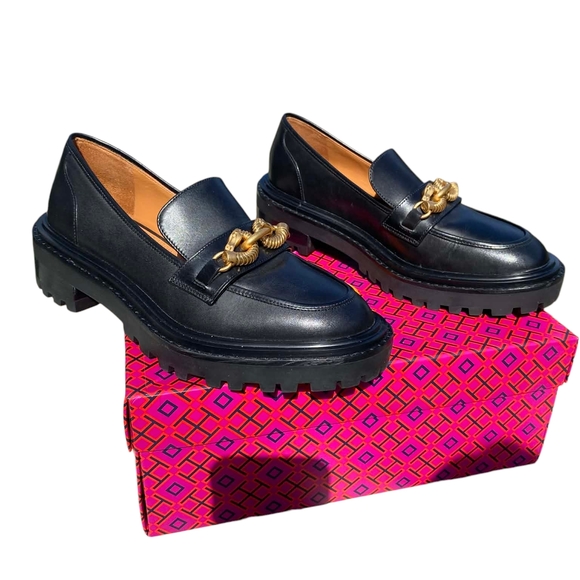 Black Loafers with Gold Chain Detail - Picture 6 of 12
